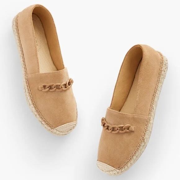TALBOTS Hadley Chain Suede Platform Espadrille Loafers in Light Toffee Size 6.5 - Picture 1 of 8
